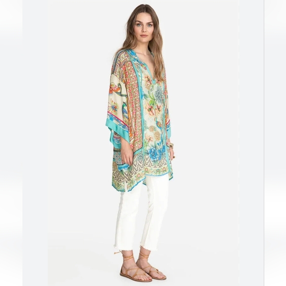 Johnny Was 100% Silk Bayhill Blue Tunic Size Small - Picture 1 of 15